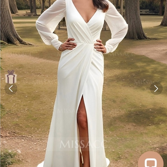 Wedding dress bought online.   Chiffon with sheer sleeves. - Picture 1 of 7